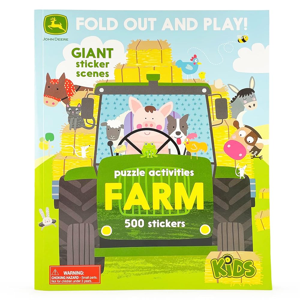 Farm - 500 Stickers and Puzzle Activities: Fold Out and Play! (John Deere: Children's Interactive Fold Out and Play Puzzle Activity Book) cover image