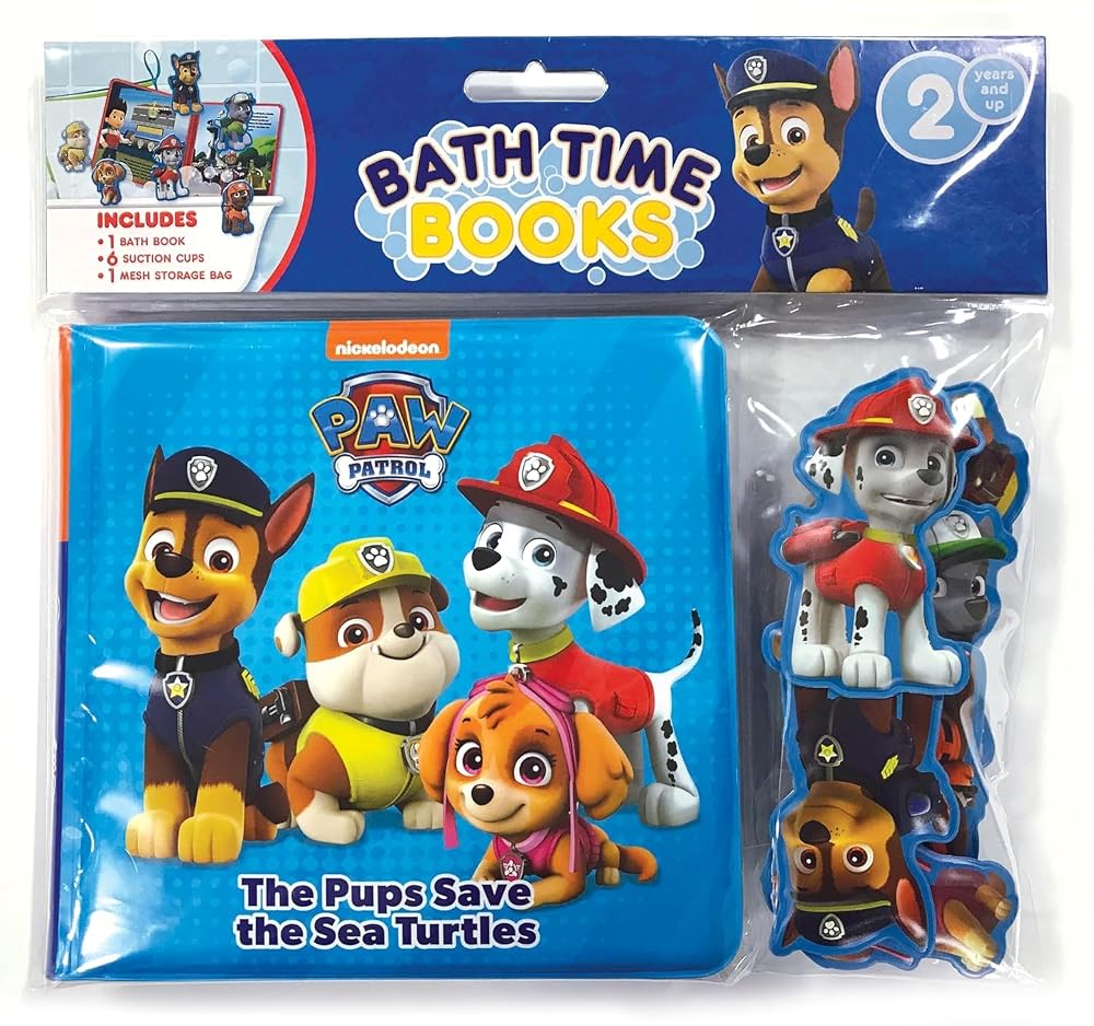 Paw Patrol The Pups Save the Sea Turtles Bath Time Books - Activity Books for kids, Bath book, 6 Padded suction cups, 1 Mesh bag cover image