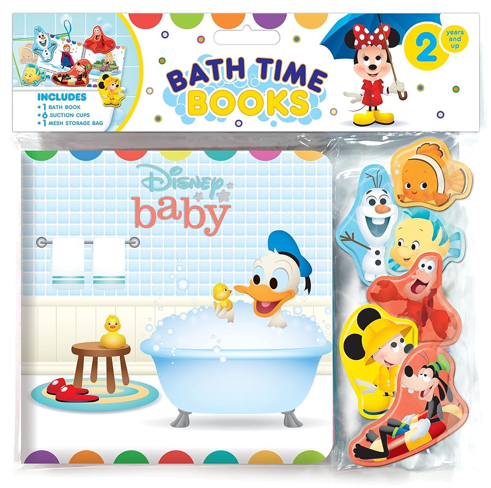 Disney Baby Bath Time Books - Activity Books for kids, Bath book, 6 Padded suction cups, 1 Mesh bag cover image